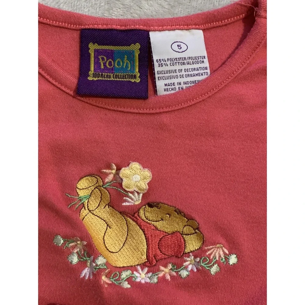 VTG  Disney Winnie The Pooh 100 Acre Collection Embroidered Pink Shirt Size 5